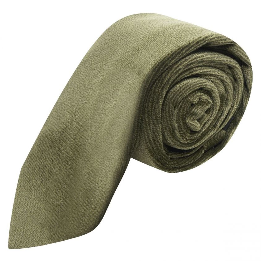 Olive Green Textured Velvet Tie