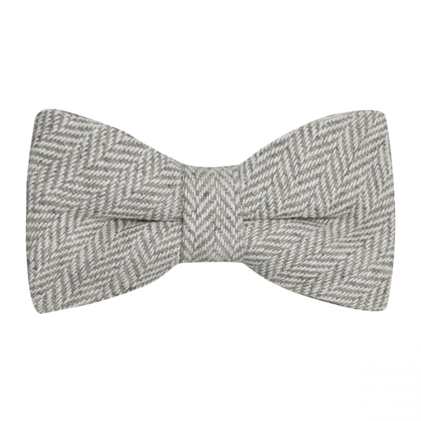 Silver Grey & Cream Herringbone Bow Tie