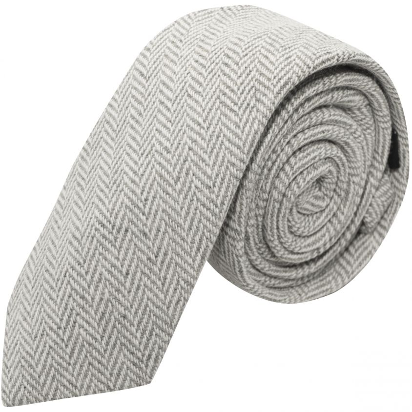 Silver Grey & Cream Herringbone Tie