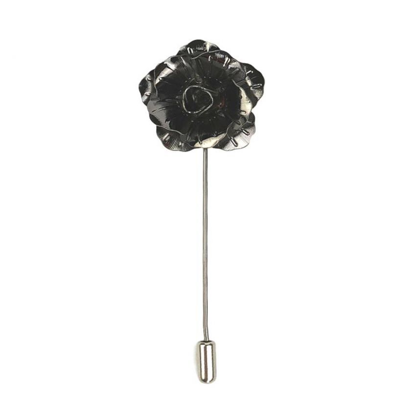 Gunmetal Metal Flower / Rose Lapel Pin