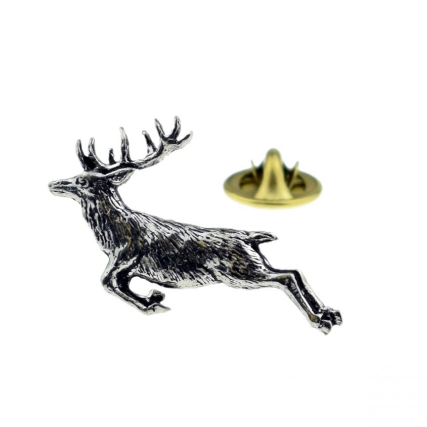 Jumping Stag Pewter Lapel Pin