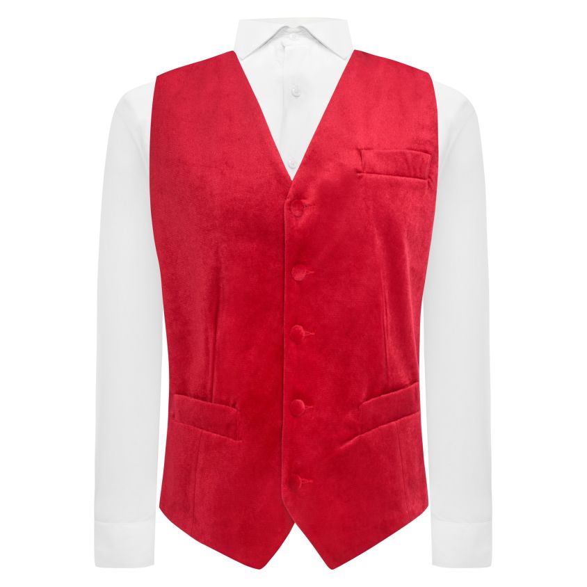 Red Textured Velvet Waistcoat