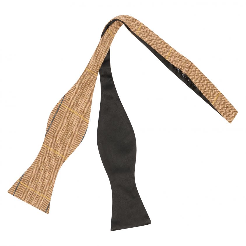 Light Oak Brown Herringbone Check Self-Tie Bow Tie