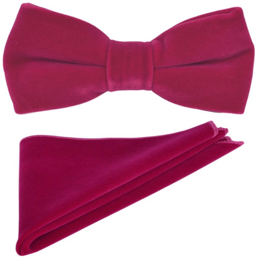 Magenta Pink Velvet Bow Tie & Pocket Square Set