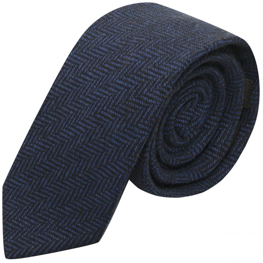 Midnight Blue & Black Herringbone Tie