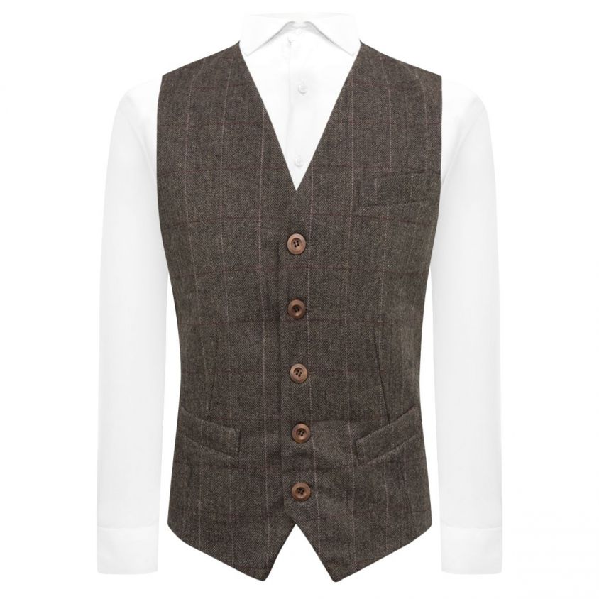 Luxury Herringbone Mocha Brown Tweed Waistcoat