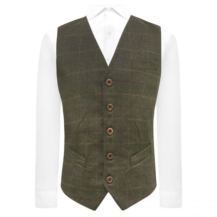 Heritage Check Moss Green Waistcoat