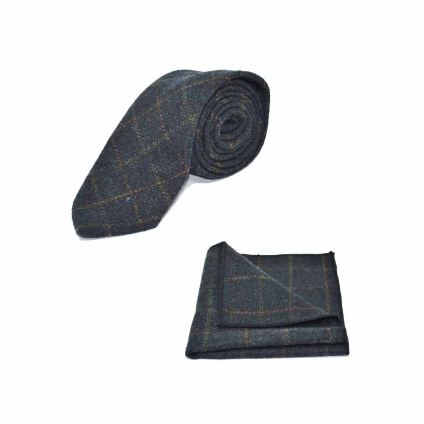 Heritage Check Navy Blue Tie & Pocket Square Set
