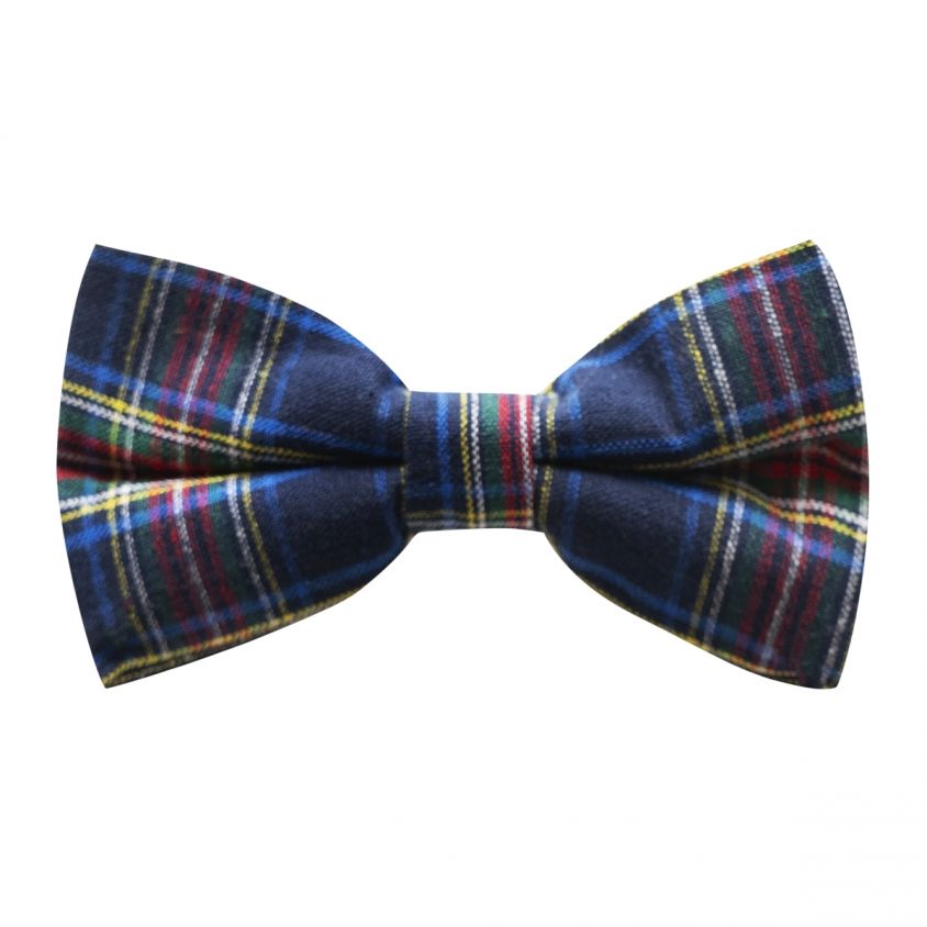 Traditional Navy Blue Tartan Bow Tie