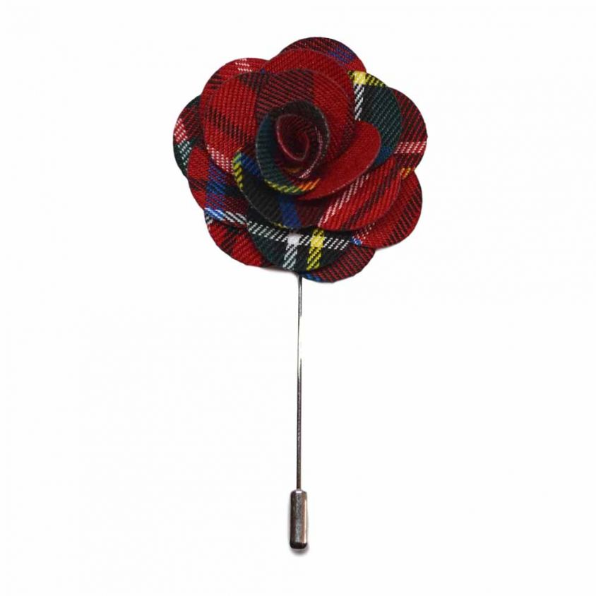 Red Tartan Flower Lapel Pin