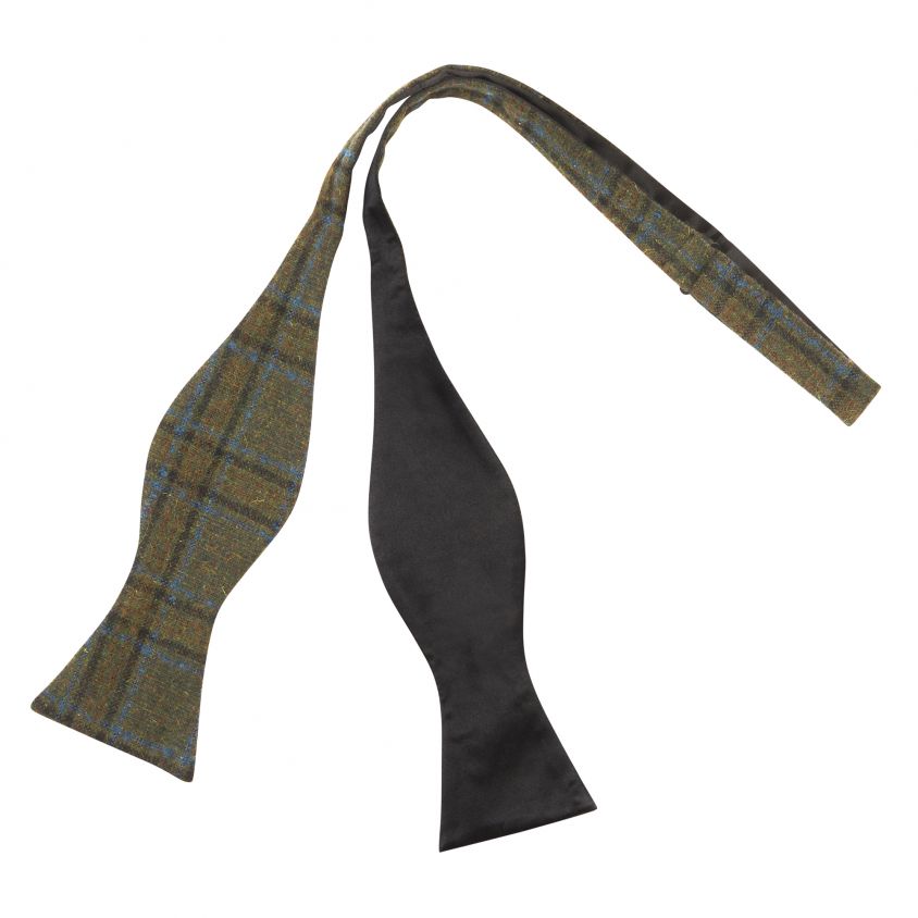 Olive Green & Brown Check Self-Tie Bow Tie