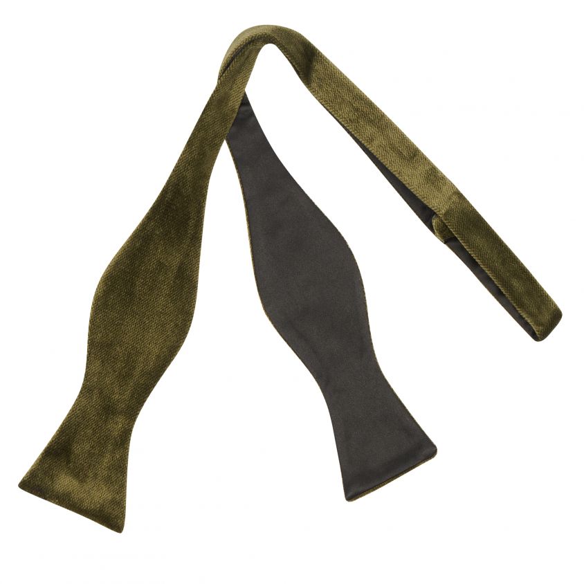 Olive Green Textured Velvet Self-Tie Bow Tie