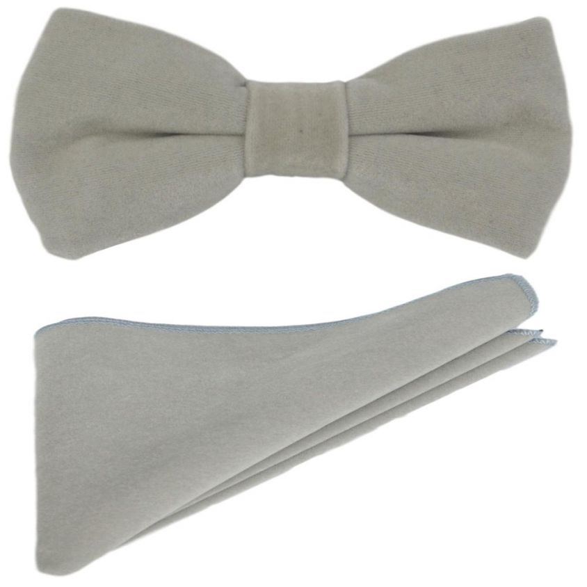 Silver Oyster Grey Velvet Bow Tie & Pocket Square Set