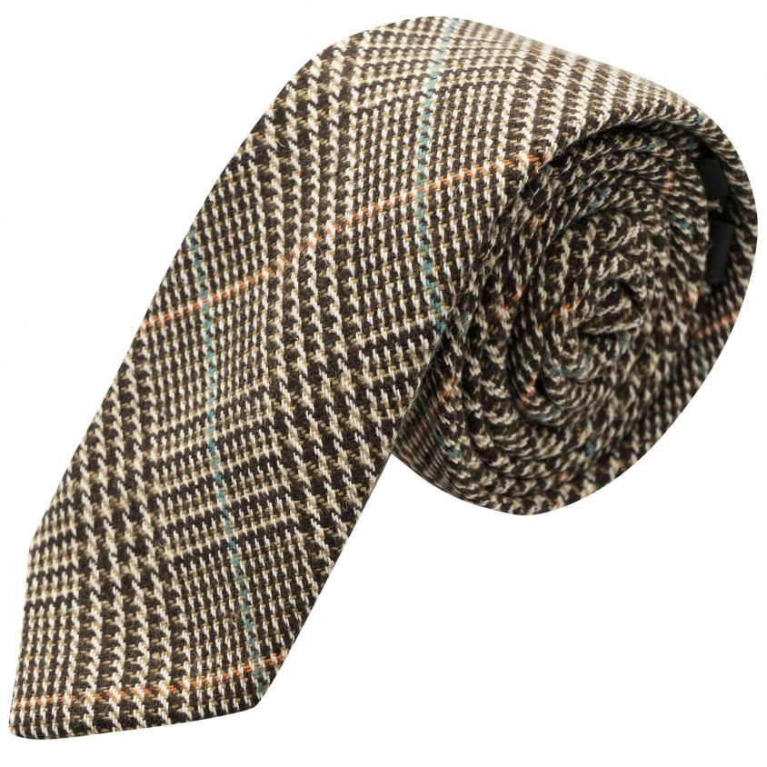 Brown & White Dogtooth Check Tweed Tie