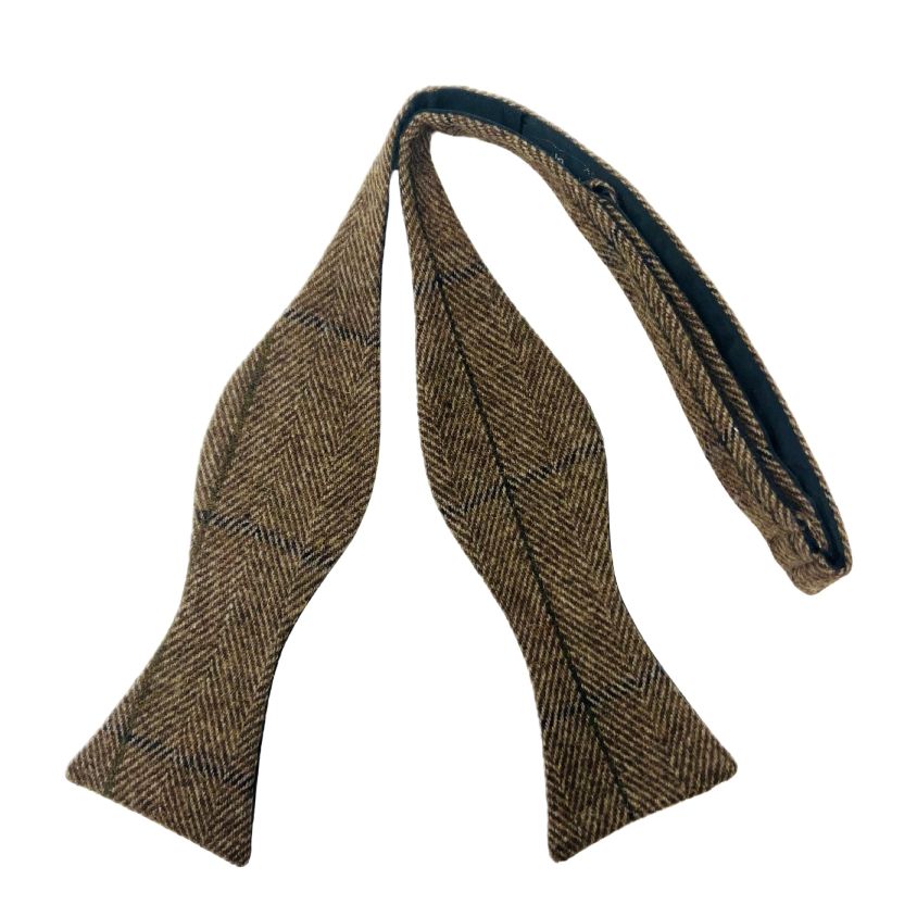 Walnut Brown Herringbone Tweed Check Bow Tie | King & Priory - View #6