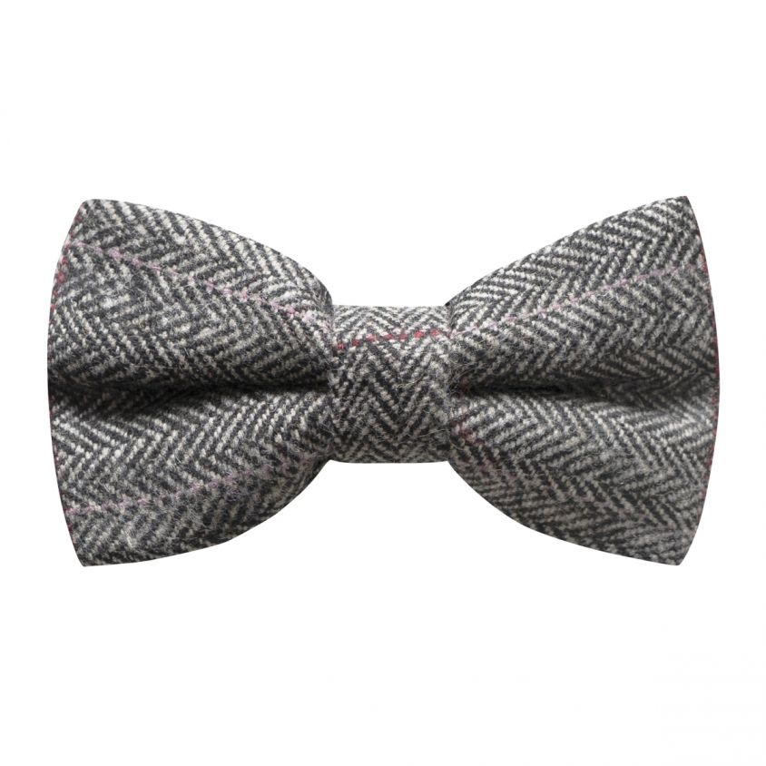 Luxury Herringbone Pewter Grey Bow Tie