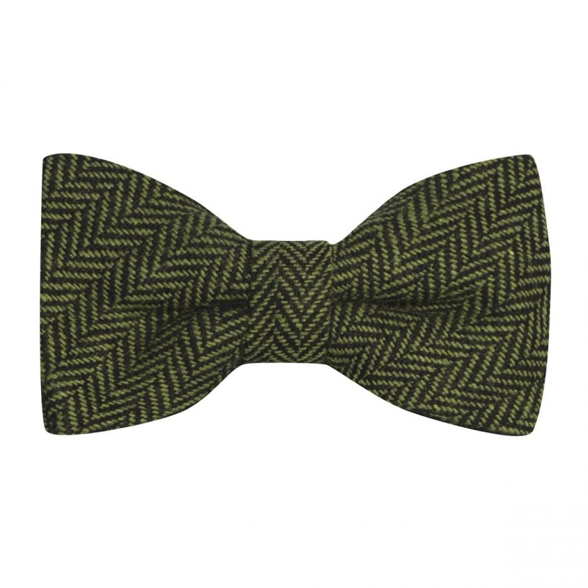 Pickle Green & Black Herringbone Bow Tie