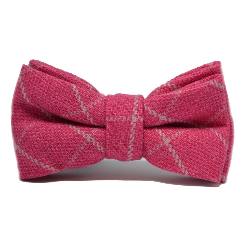 Fuschia Pink Birdseye Check Bow Tie