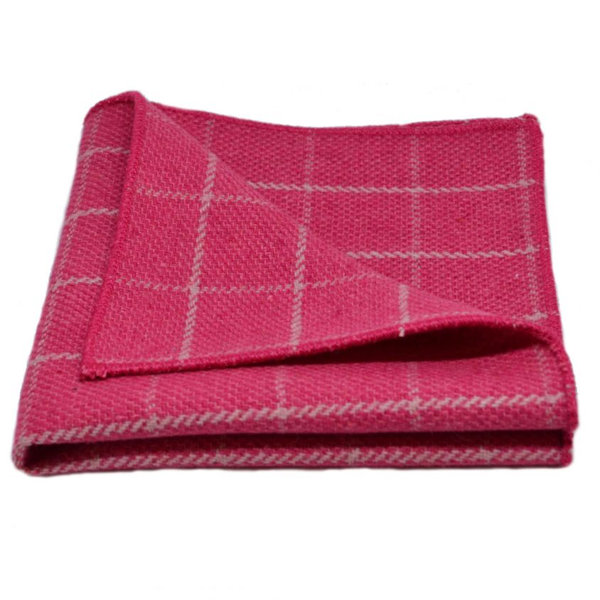 Fuschia Pink Birdseye Check Pocket Square