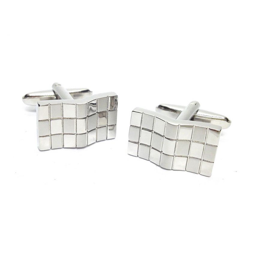 Brushed & Polished Check Curved Cufflinks