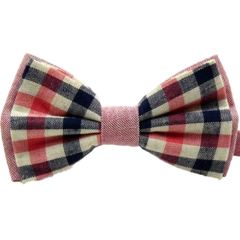 Red & Navy Blue Check Bow Tie