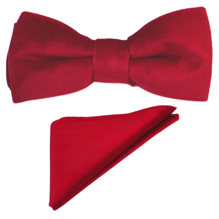 Rosso Red Velvet Bow Tie & Pocket Square Set