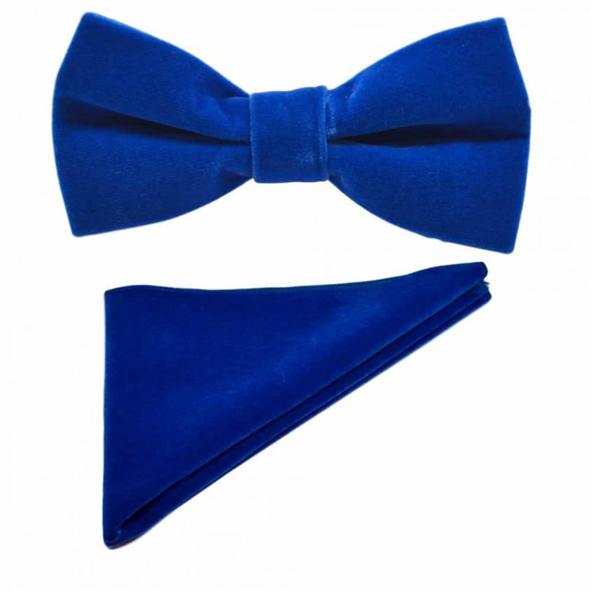 Royal Blue Velvet Bow Tie & Pocket Square Set