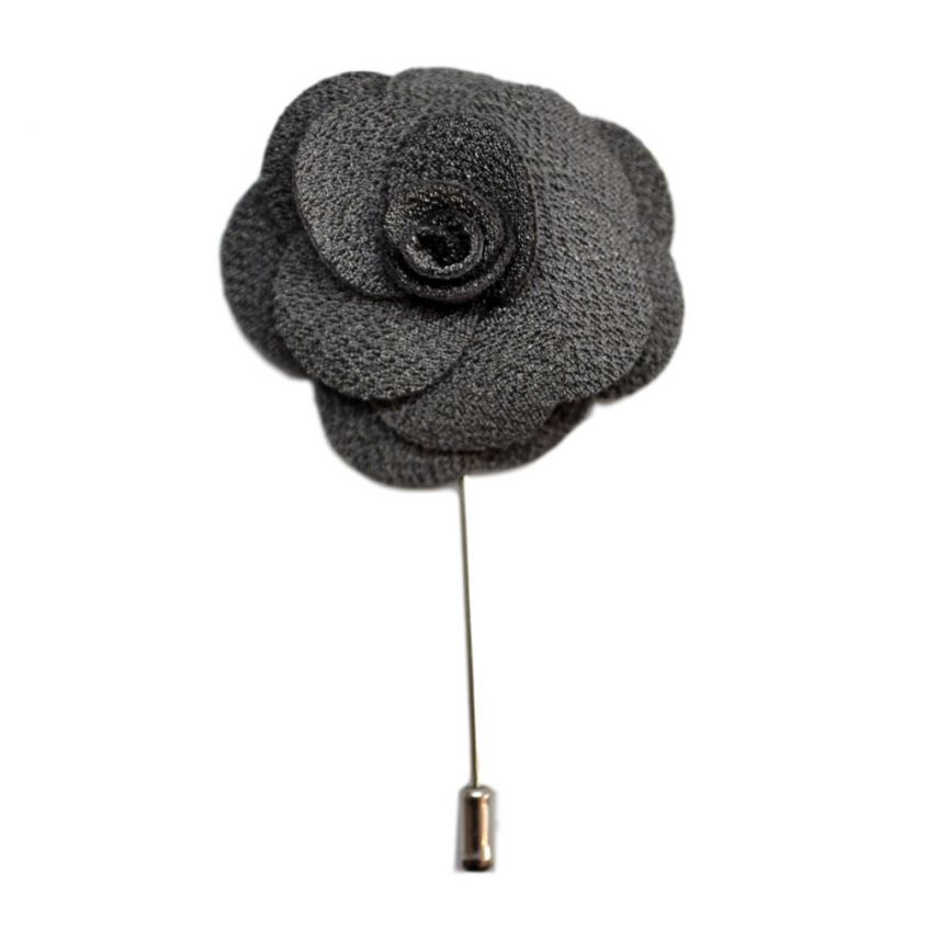 Dark Silver Grey Flower/Rose Lapel Pin