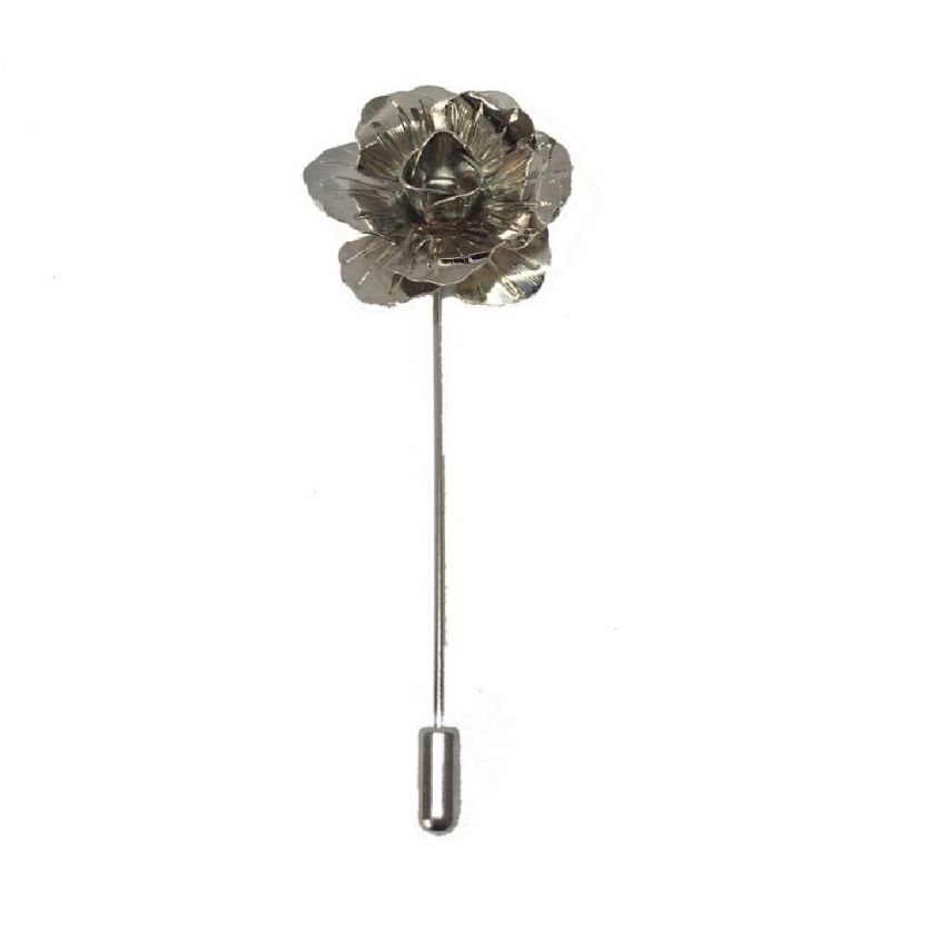 Silver Metal Flower/Rose Lapel Pin