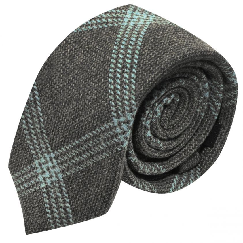 Slate Grey & Blue Birdseye Weave Check Tie