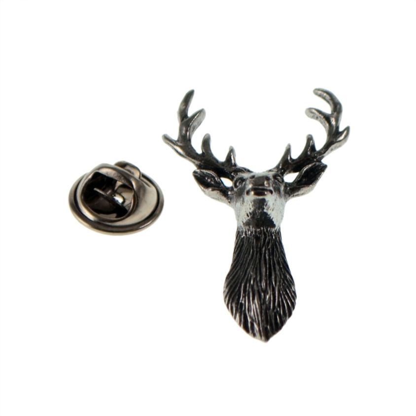Stags Head (Front View) Pewter Lapel Pin