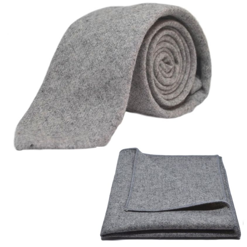 Stonewashed Medium Grey Tie & Pocket Square Set