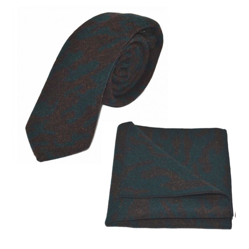 Arabic Dark Teal Pattern Tie & Pocket Square Set