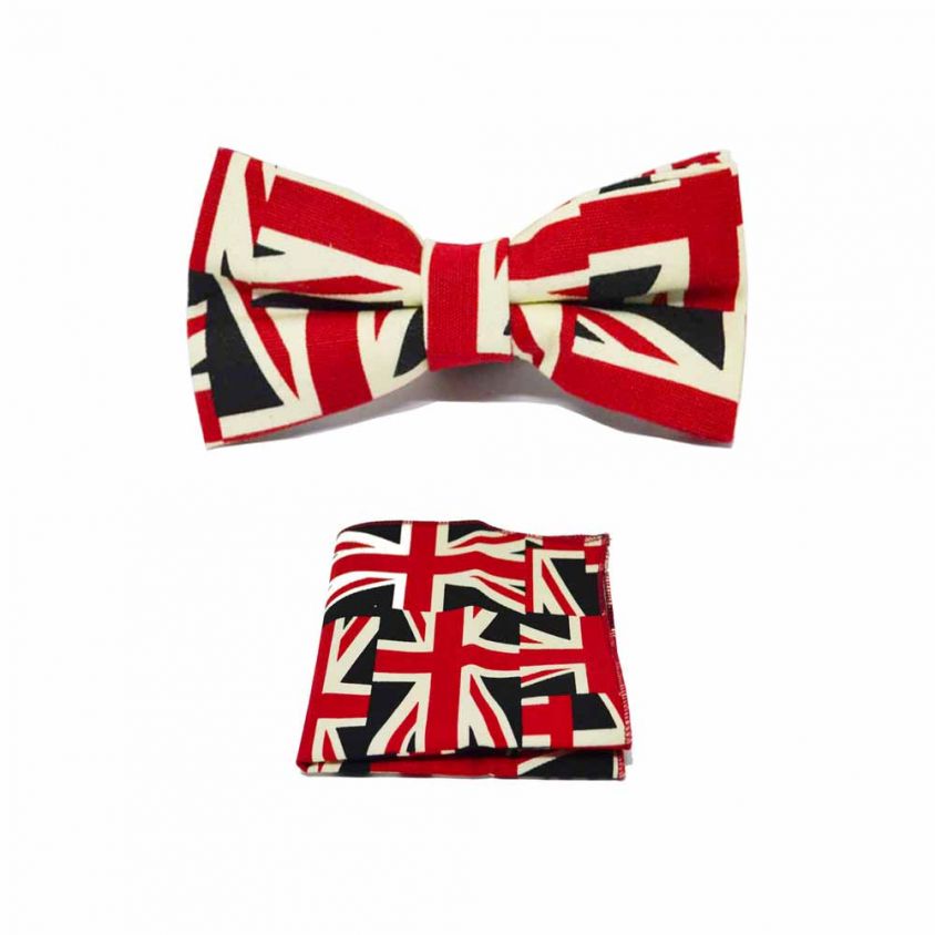 Union Jack Design Bow Tie & Pocket Square Set