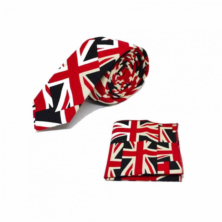 Union Jack Design Tie & Pocket Square Set