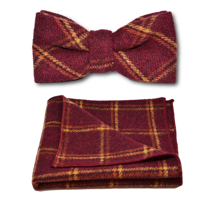 Heritage Warm Red Check Bow Tie & Pocket Square Set