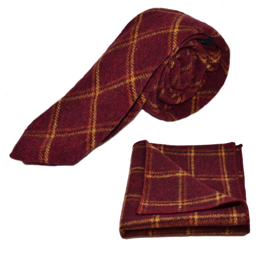 Heritage Warm Red Check Tie & Pocket Square Set