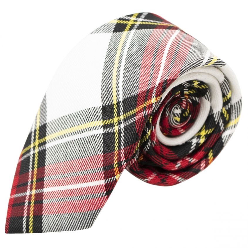 Traditional White & Red Tartan Tie