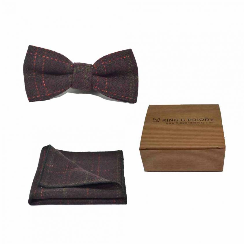 Heritage Check Wine Bow Tie & Pocket Square Set | Boxed