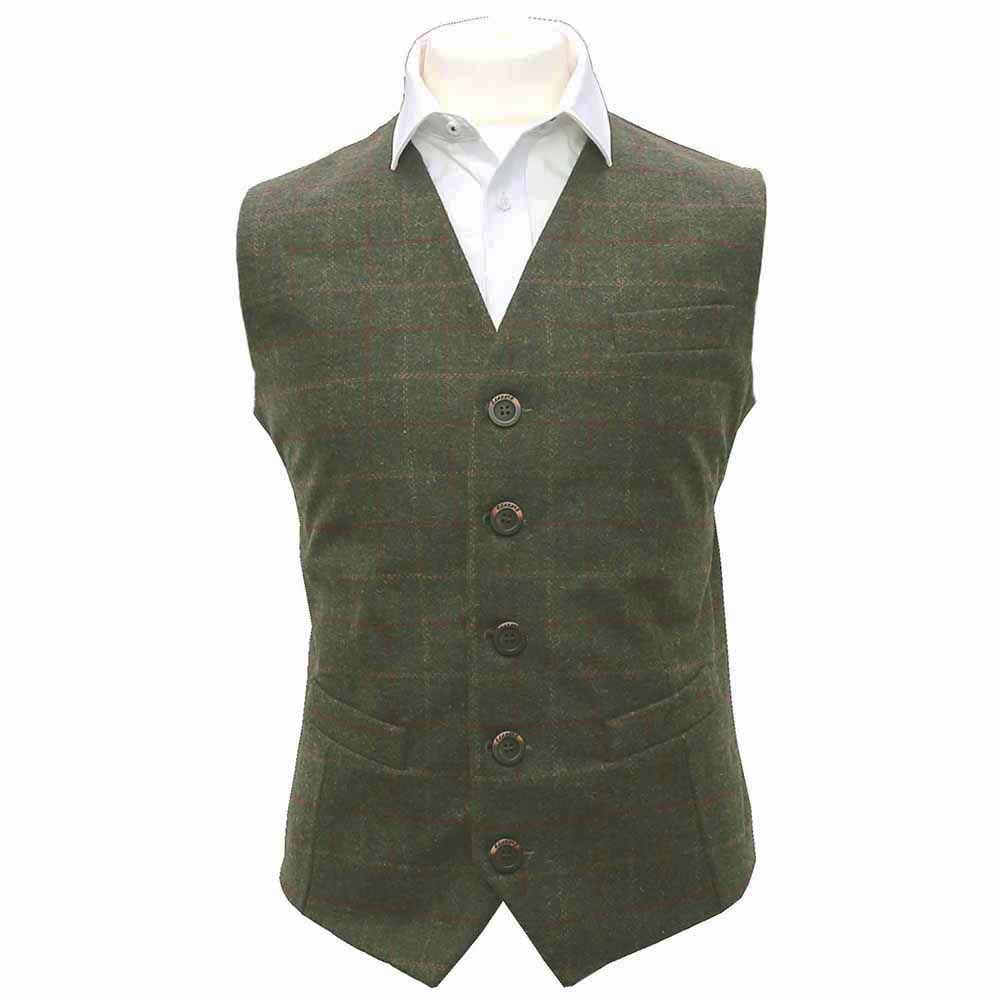 Bow Tie Tie & Pocket Square Set Heritage Check Moss Green Waistcoat
