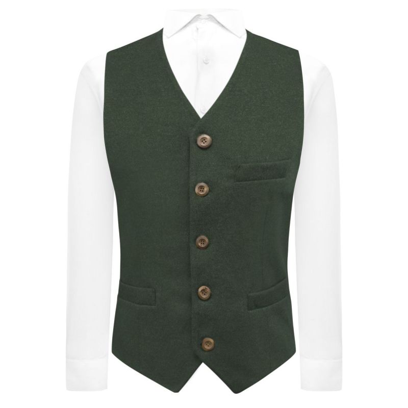 King & Priory Luxury Hunter Green Donegal Tweed Waistcoat 