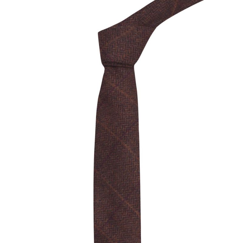 Luxury Mahogany Herringbone Check Tie Tweed 